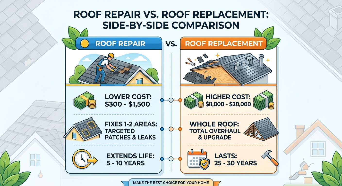 Roof repair vs replacement cost and lifespan comparison